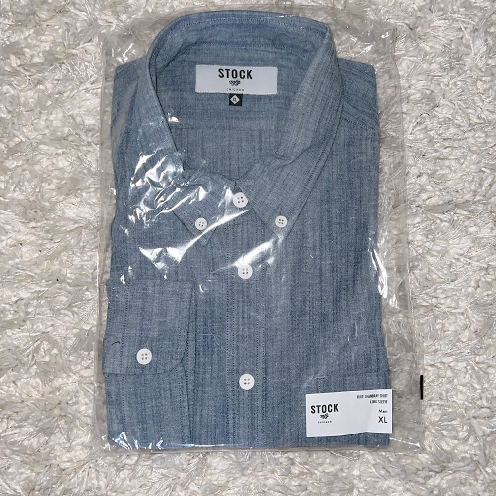 New Men's Blue Chambray Long Sleeve XL
